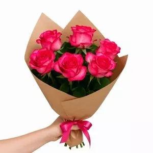 Buquê De 6 Rosas Pink No Papel Kraft