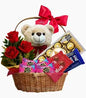 Cesta O Amor Está No Ar, Trio De Rosas + Ursinho + Chocolates